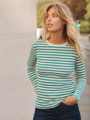 Billie cotton rib stripe t-shirt - Sea Green & Cream | NRBY Clothing