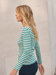 Billie cotton rib stripe t-shirt - Sea Green & Cream | NRBY Clothing