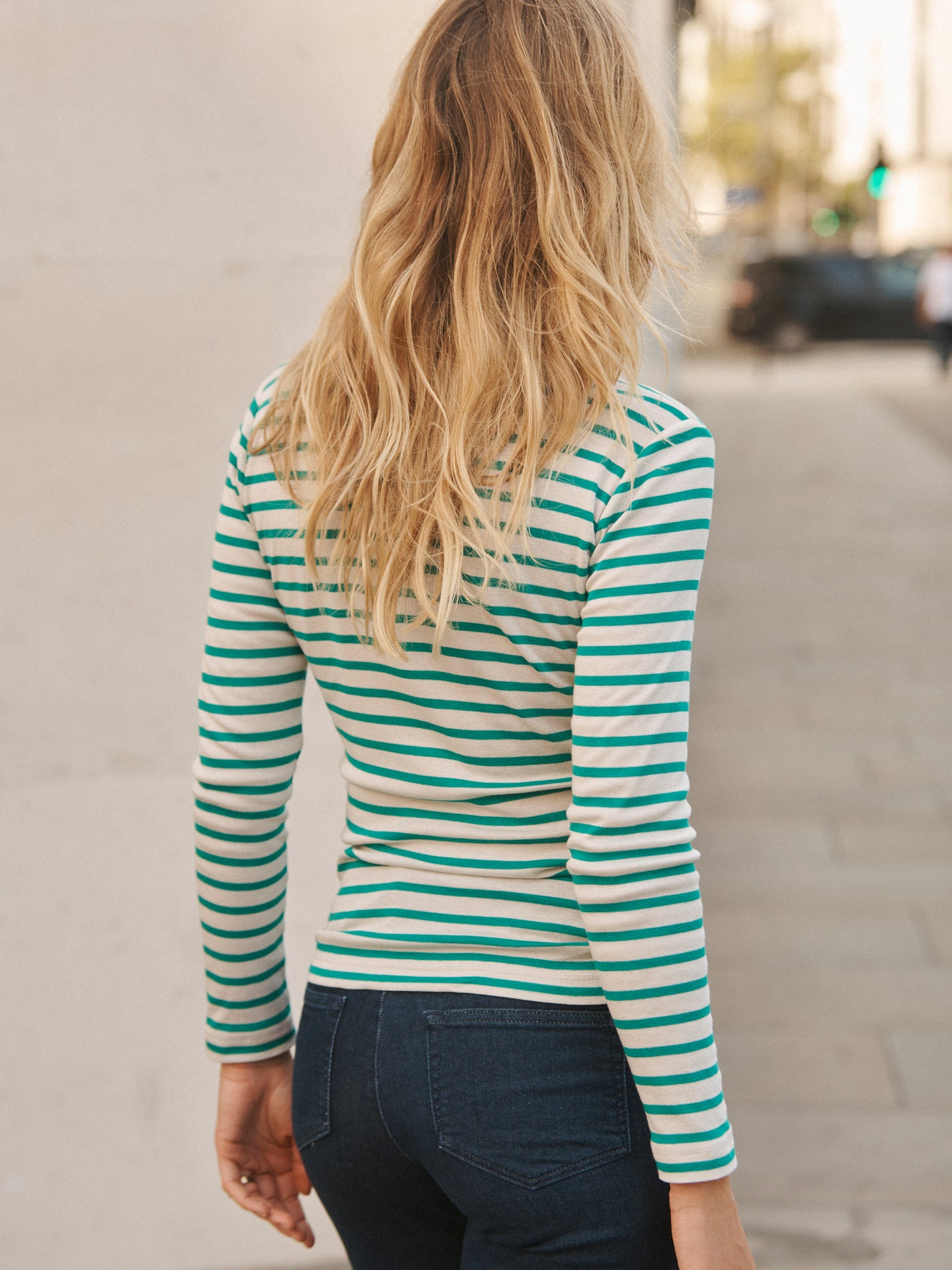 Billie cotton rib stripe t-shirt - Sea Green & Cream