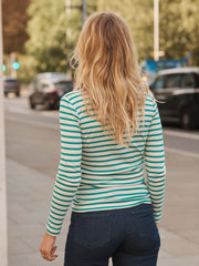 Billie cotton rib stripe t-shirt - Sea Green & Cream | NRBY Clothing