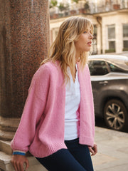 Misha alpaca blend tipped cardigan - Pink Sorbet / Provence Blue | NRBY Clothing