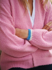 Misha alpaca blend tipped cardigan - Pink Sorbet / Provence Blue | NRBY Clothing