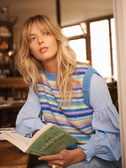 Rosie crew neck chunky knit tank - Reverse Multistripe | NRBY Clothing