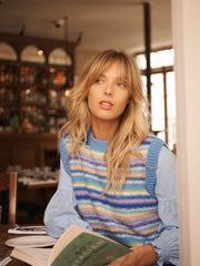 Rosie crew neck chunky knit tank - Reverse Multistripe | NRBY Clothing