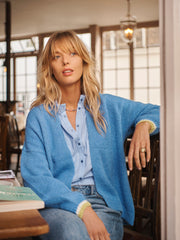 Misha alpaca blend tipped cardigan - Provence Blue / Pistachio | NRBY Clothing