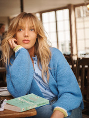 Misha alpaca blend tipped cardigan - Provence Blue / Pistachio | NRBY Clothing