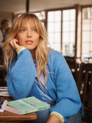 Misha alpaca blend tipped cardigan - Provence Blue / Pistachio | NRBY Clothing