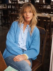 Misha alpaca blend tipped cardigan - Provence Blue / Pistachio | NRBY Clothing