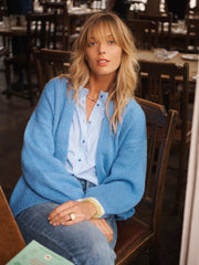 Misha alpaca blend tipped cardigan - Provence Blue / Pistachio | NRBY Clothing