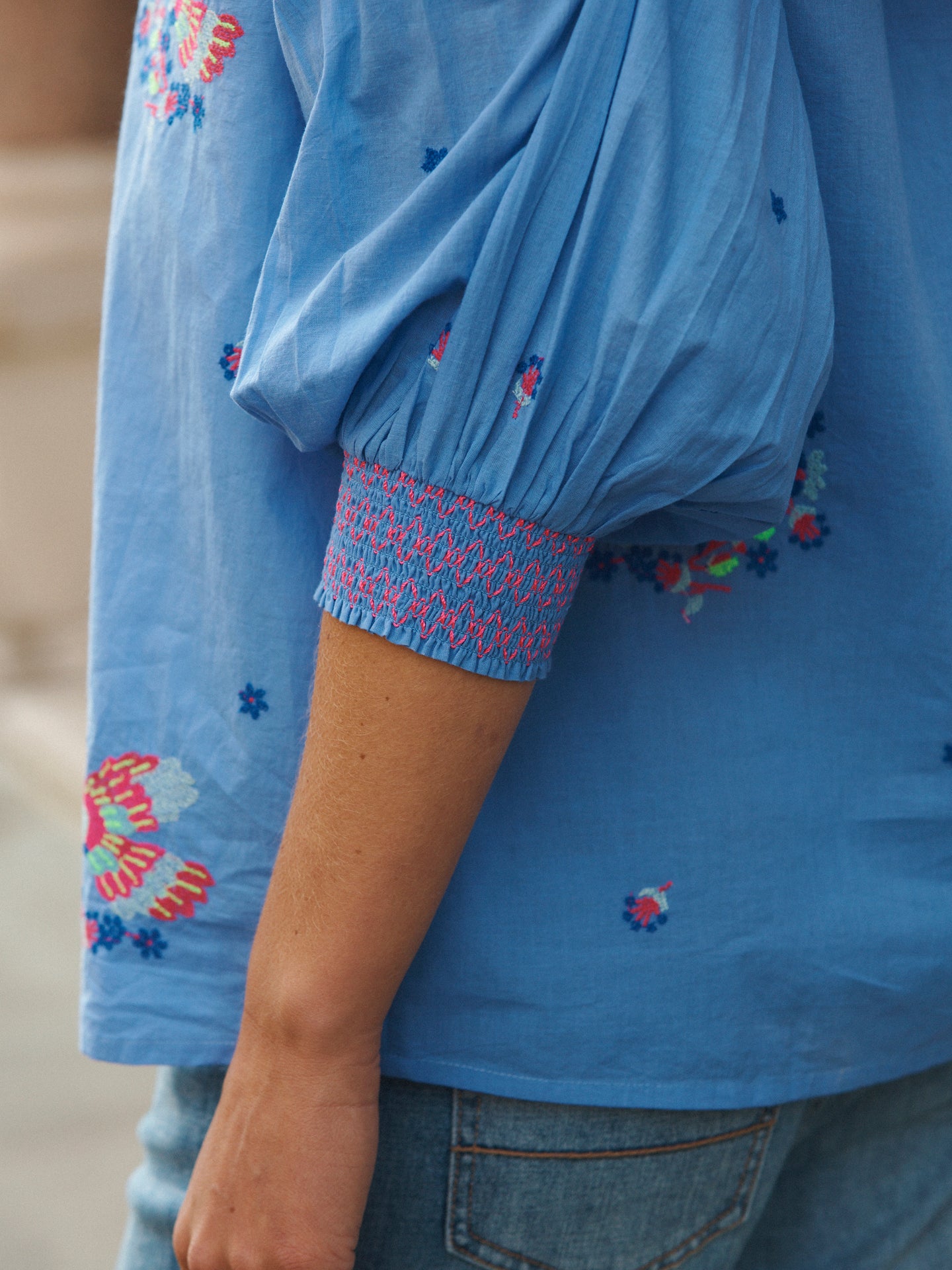 Birdie cotton embroidered top - Blue