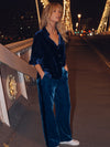 NRBY Thea Silk Blend Velvet Trousers, Peacock Blue, Midnight