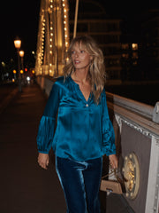 Ophelia silk satin shirt - Turquoise