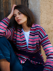 Melody alpaca blend stripe belted wrap cardigan - Multistripe