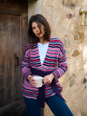 Melody alpaca blend stripe belted wrap cardigan - Multistripe