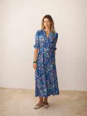 Ashlyn silk painterly paisley print dress