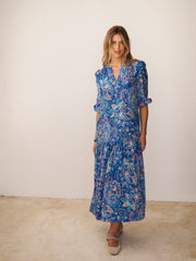 Ashlyn silk painterly paisley print dress