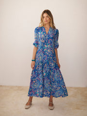Ashlyn silk painterly paisley print dress