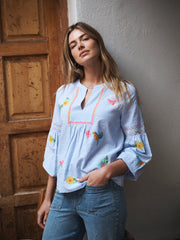 Hummingbird cotton embroidered stripe shirt