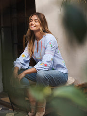 Hummingbird cotton embroidered stripe shirt