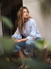 Hummingbird cotton embroidered stripe shirt