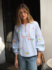 Hummingbird cotton embroidered stripe shirt