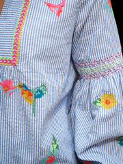 Hummingbird cotton embroidered stripe shirt