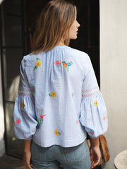Hummingbird cotton embroidered stripe shirt