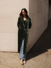 Odette silk blend velvet opera coat - Khaki