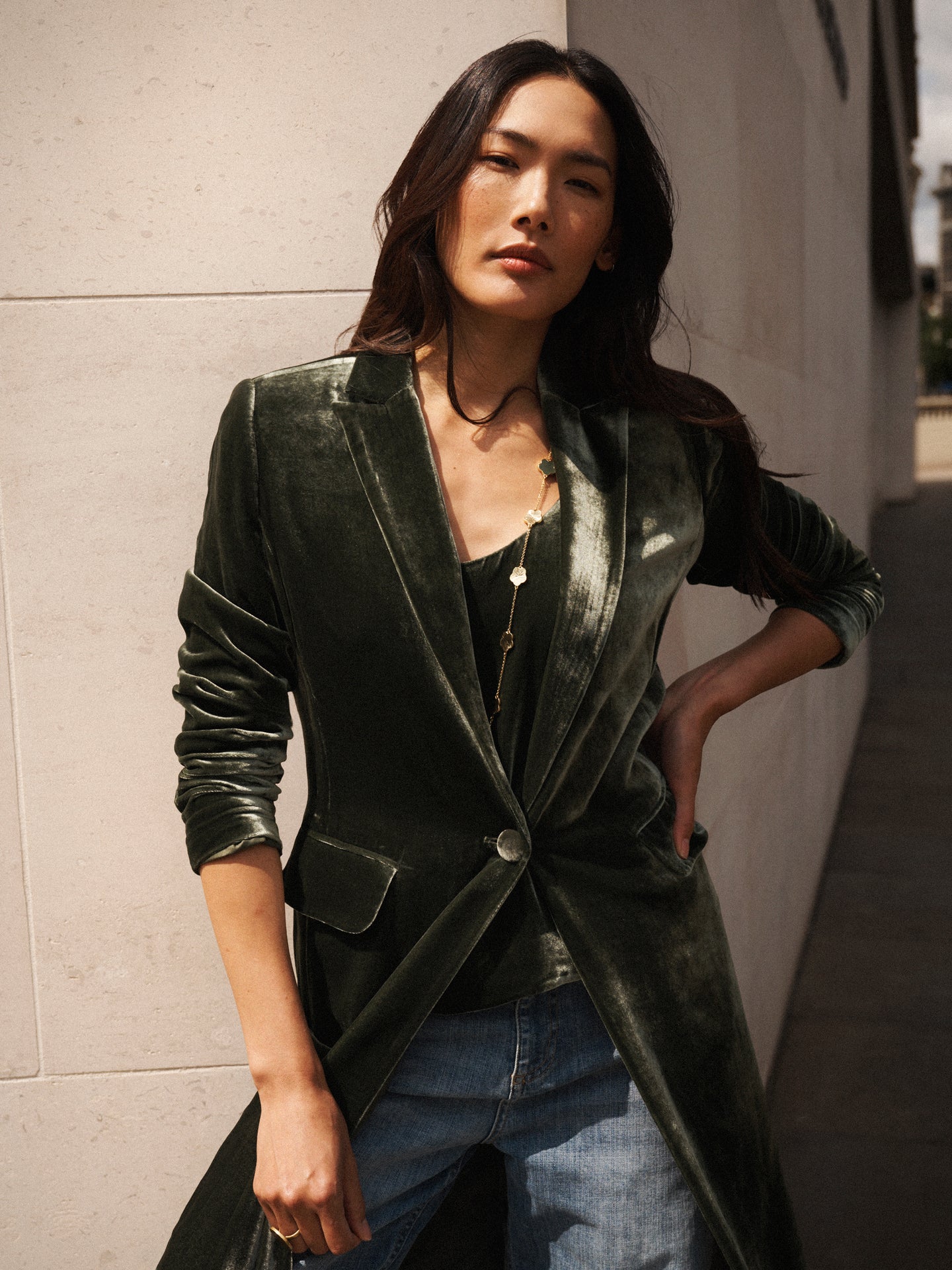 Odette silk blend velvet opera coat - Khaki