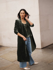 Odette silk blend velvet opera coat - Khaki