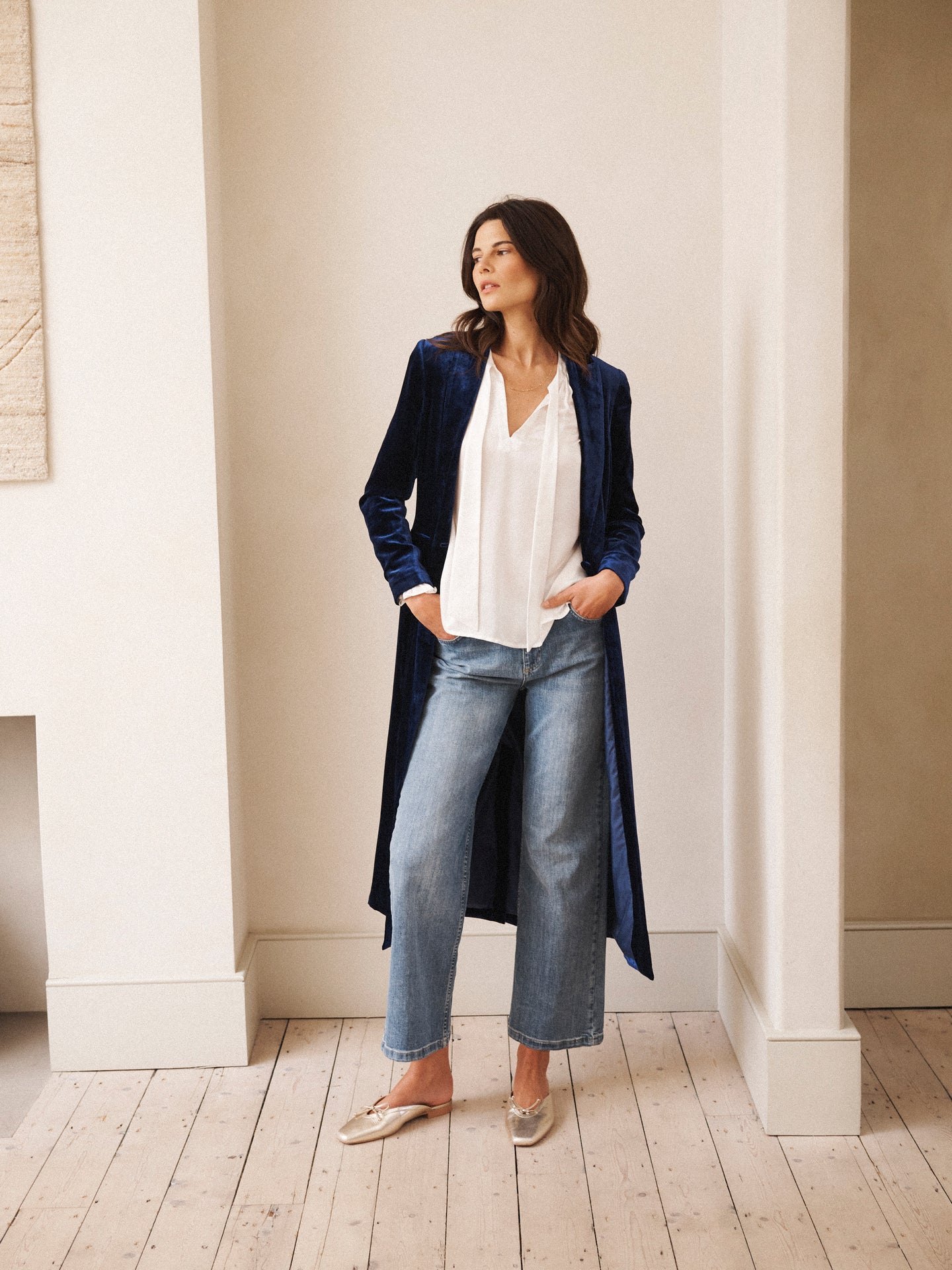 Odette silk blend velvet opera coat - Midnight