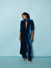 Velvet Opera Coat & Velvet Palazzo Trouser co-ord - Peacock