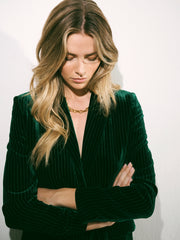 Odette Silk Blend Velvet Pinstripe Coat - Forest Green