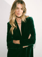 Odette Silk Blend Velvet Pinstripe Coat - Forest Green