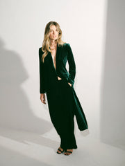 Odette Silk Blend Velvet Pinstripe Coat - Forest Green