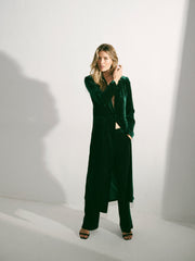Odette Silk Blend Velvet Pinstripe Coat - Forest Green
