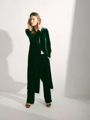 Odette Silk Blend Velvet Pinstripe Coat - Forest Green