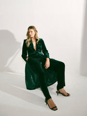 Odette Silk Blend Velvet Pinstripe Coat - Forest Green
