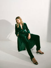 Odette Silk Blend Velvet Pinstripe Coat - Forest Green