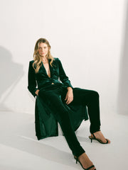 Odette Silk Blend Velvet Pinstripe Coat - Forest Green