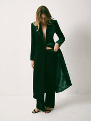 Odette Silk Blend Velvet Pinstripe Coat - Forest Green
