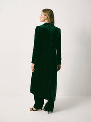 Odette Silk Blend Velvet Pinstripe Coat - Forest Green