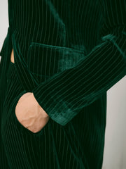 Odette Silk Blend Velvet Pinstripe Coat - Forest Green