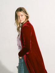 Odette Silk Blend Velvet Coat - Red