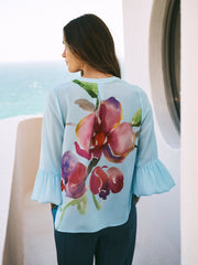 Oleta silk orchid print top - Silver blue | NRBY Clothing