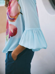 Oleta silk orchid print top - Silver blue | NRBY Clothing