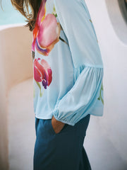 Oleta silk orchid print top - Silver blue | NRBY Clothing