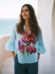 Oleta silk orchid print top - Silver blue | NRBY Clothing