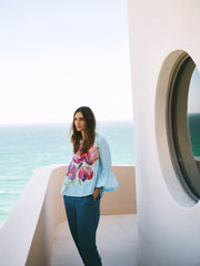 Oleta silk orchid print top - Silver blue | NRBY Clothing