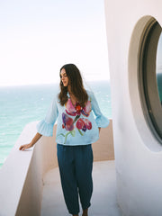 Oleta silk orchid print top - Silver blue | NRBY Clothing